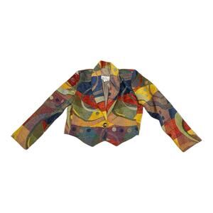 Vintage Expose Women's M Colorblock Geometric Tapestry Blazer Kandinsky Colorful